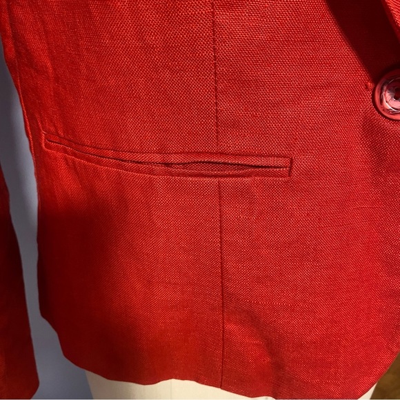 Vintage  Linen Blazer One Button Shoulder Pads Sz 6P - Picture 3 of 10